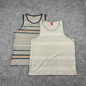Unionbay Tank Top Mens Large Gray Striped Cotton Round Neck Pullover Active Wear